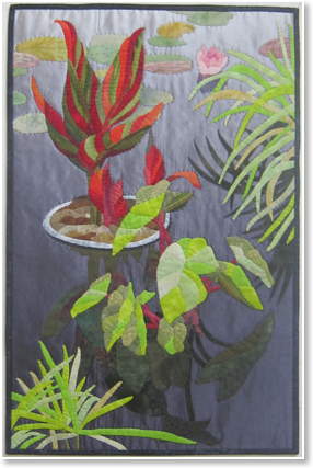 Moonlit Lily Pond by Judith Panson - fibre quilt